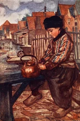 Ein Junge reinigt einen Kessel, 1904